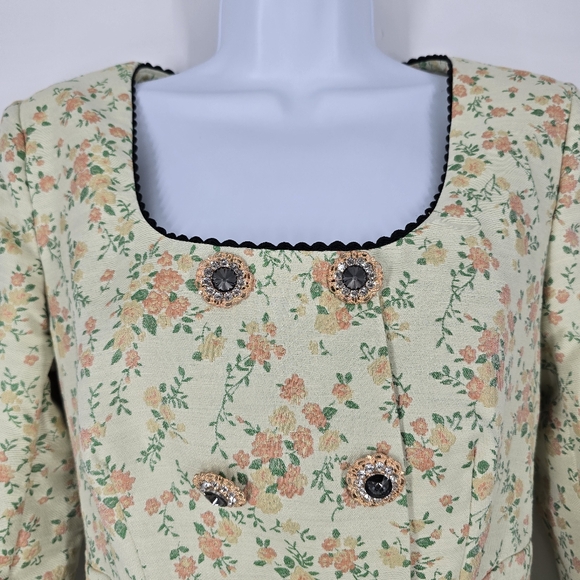 Sister Jane Button Front Mini Dress Vintage Floral Brocade Print Size S - Picture 4 of 12